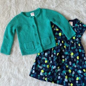 Gymboree Teal Cardigan with Polka Dot Dress